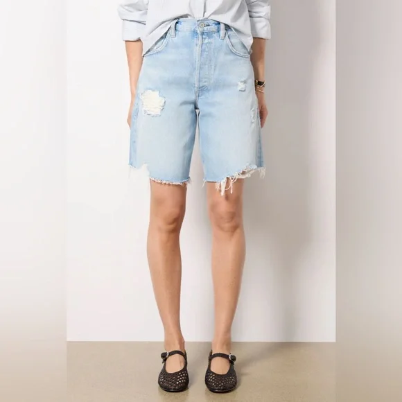 Citizens of Humanity Ayla Baggy Distressed Jean Shorts Starlit Blue Size 28 - Picture 13 of 14